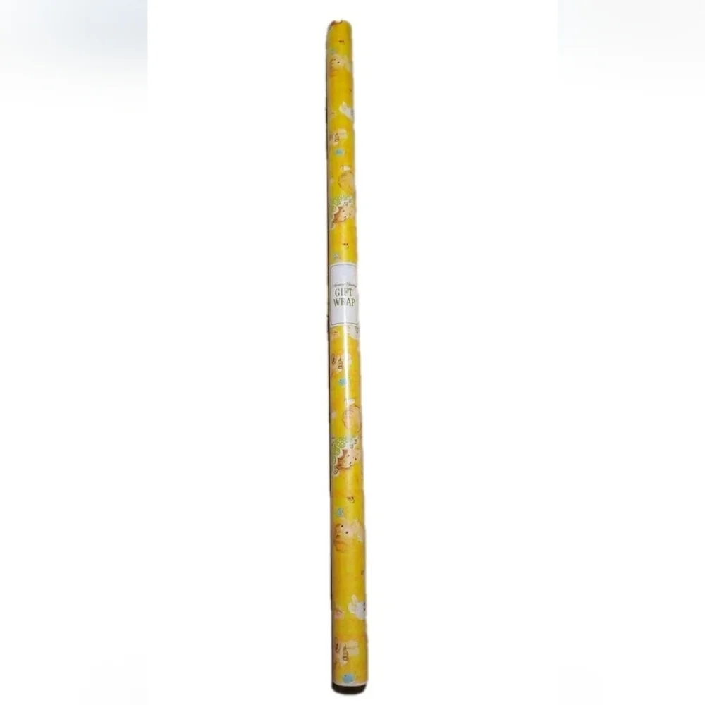 Vtg 1976 American Greetings Baby Shower Rolled Wrapping Paper 20sq Ft Yellow